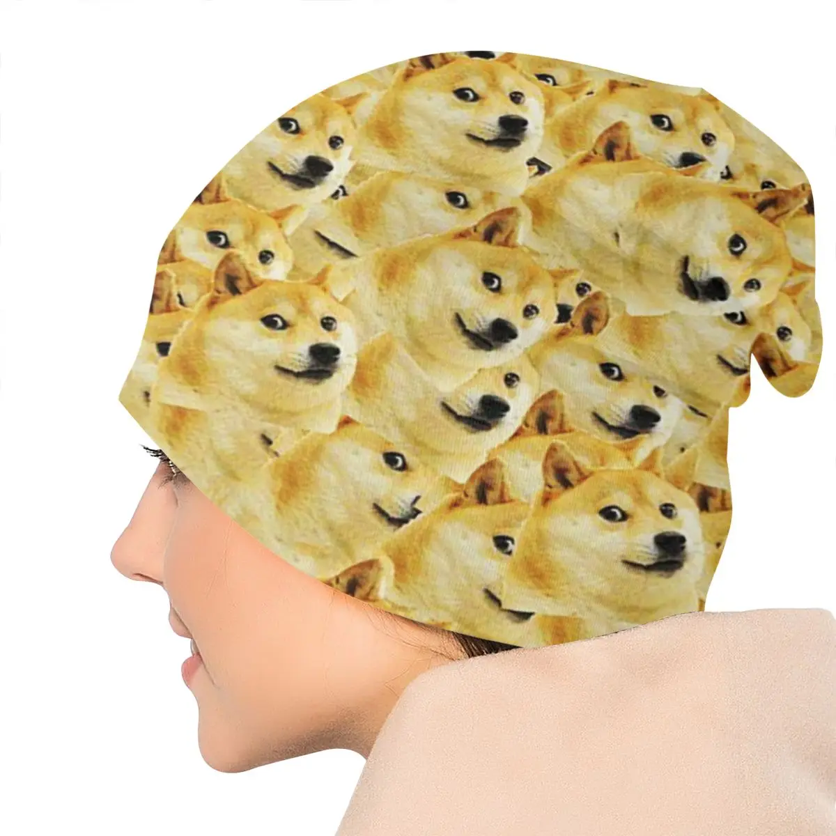 Забавные Животные Doge Meme унисекс взрослая Повседневная шапочка, уличная ветрозащитная вязаная Лыжная шапка с рукавом Skully Beanies