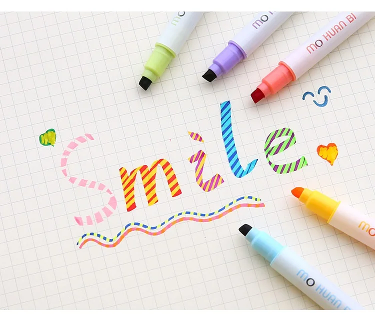 Magic Color Highlighter Pen Set, Lado Duplo,