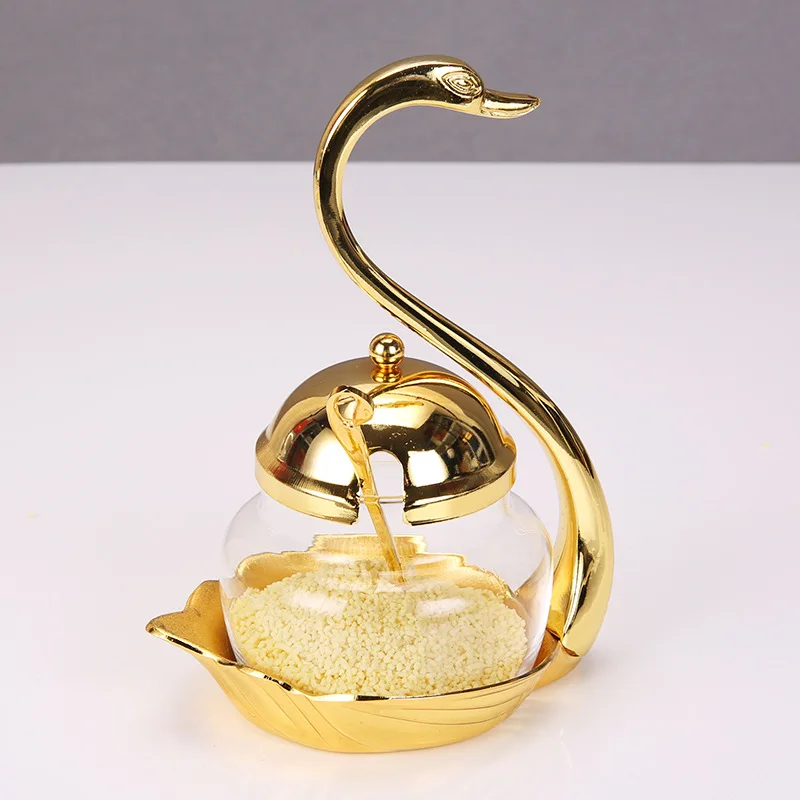 Creative Seasoning Jar Glass Kitchen Bottle Cute Coffee Sand Sugar Swan Salt Shaker European Spice Sauce Bottle Storage 14 Undefined