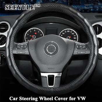

1pc SEEYULE fashion Sporty Carbon Fiber Style Car Steering Wheel Cover Protector for VW Passat Jetta Tiguan Golf Polo Arteon