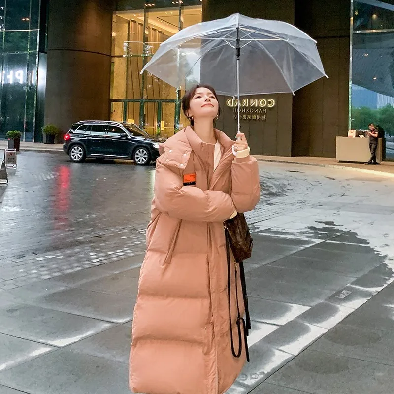 

New style black down padded jacket women's long over-the-knee padded jacket winter thick warmth cotton-padded jacket bread coat