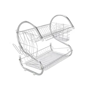 

New Wrought Iron Kitchen Drain Rack Dish Storage Rack Double Layer Double Plate Tableware Rack