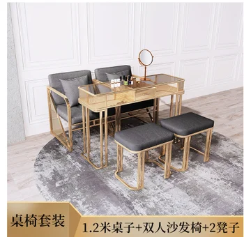 

Net red light luxury manicure table and chair set marble iron manicure table glass surface single double three person economic t