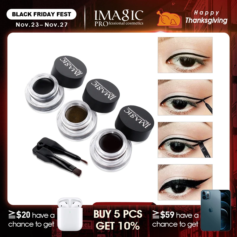 

IMAGIC Eyeliner Waterproof Eyeliner Gel Makeup Cosmetic Gel Eye Liner With Brush 24 Hours Long-lasting Eye Liner Kit