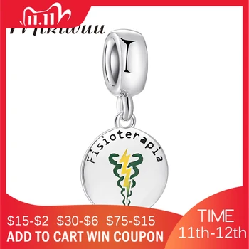 

100% Real 925 Sterling Silver Fisioterapia Symbol fine Pendants Beads Jewelry making Fit Original Women Mikiwuu Charm Bracelet