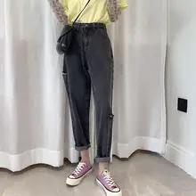 Винтажные однотонные рваные джинсы с дырками, женские уличные джинсовые штаны с высокой талией, свободные джинсы, шаровары