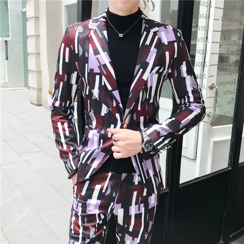 

Men's suit New 2020 Suit Men's Fashion young Slim Suit Casual Male Striped printed men's Suit Straight Single Breasted 2 pcs