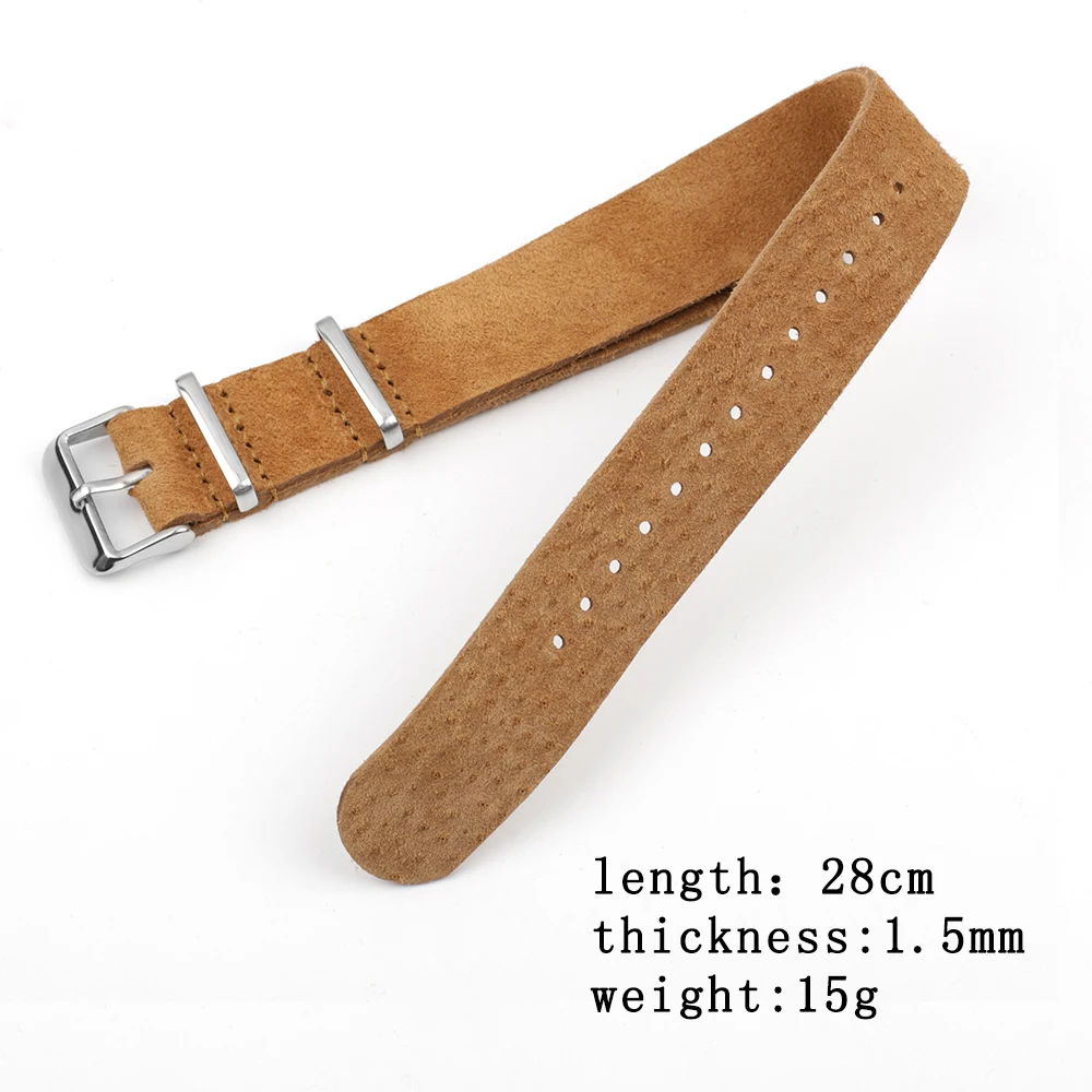 Premium Genuine Suede Leather Strap with Stainless Steel Buckle - Men's Sport Watch Band