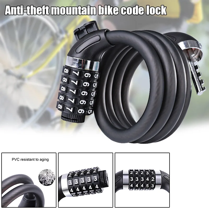 Bike Lock 5 Digit Code Combination Bicycle Security Equipment MTB Anti-theft Fixed Password | Спорт и развлечения