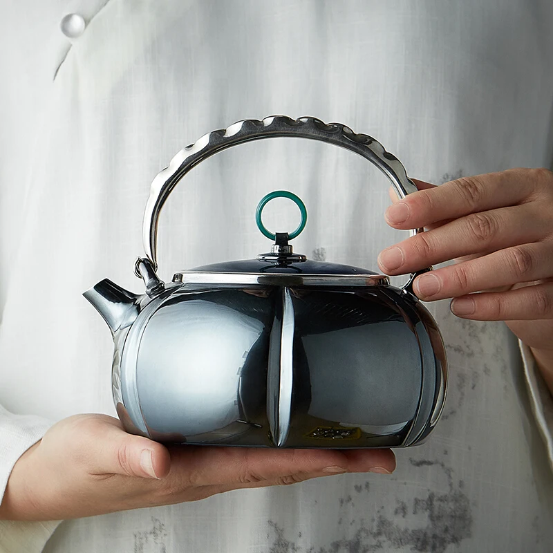 

S999 sterling silver handmade teapot, silver kettle, Kung Fu tea set (about 675g, capacity: 950ml)