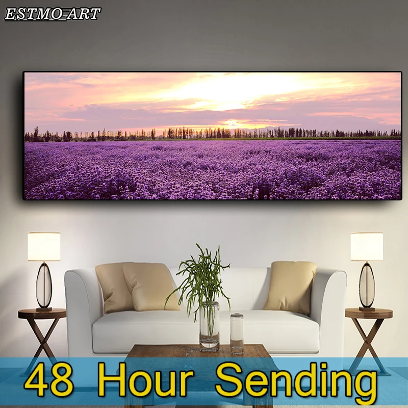 Картина на холсте с лавандовым закатом плакаты и принты в скандинавском стиле
