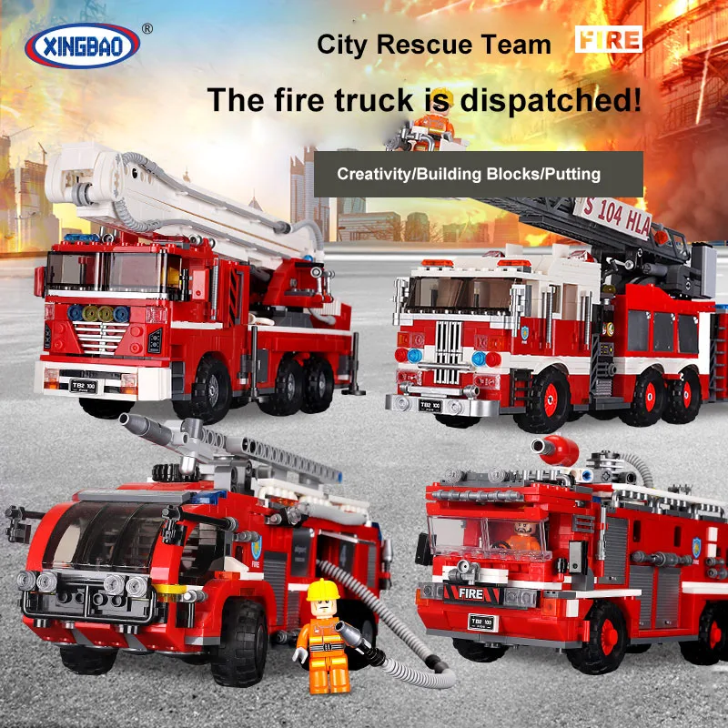 

Building Block Technology Fire Series, Ladder Fire Truck, Small Particles Assembled And Inserted Building Blocks Educational Toy