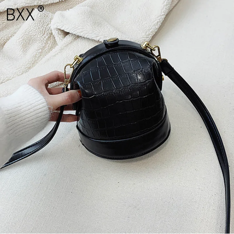 

[BXX] PU Leather Crocodile Pattern Crossbody Bucket Bag For Women 2020 Fashion Shoulder Messenger Bag Lady Travel Handbags HK182