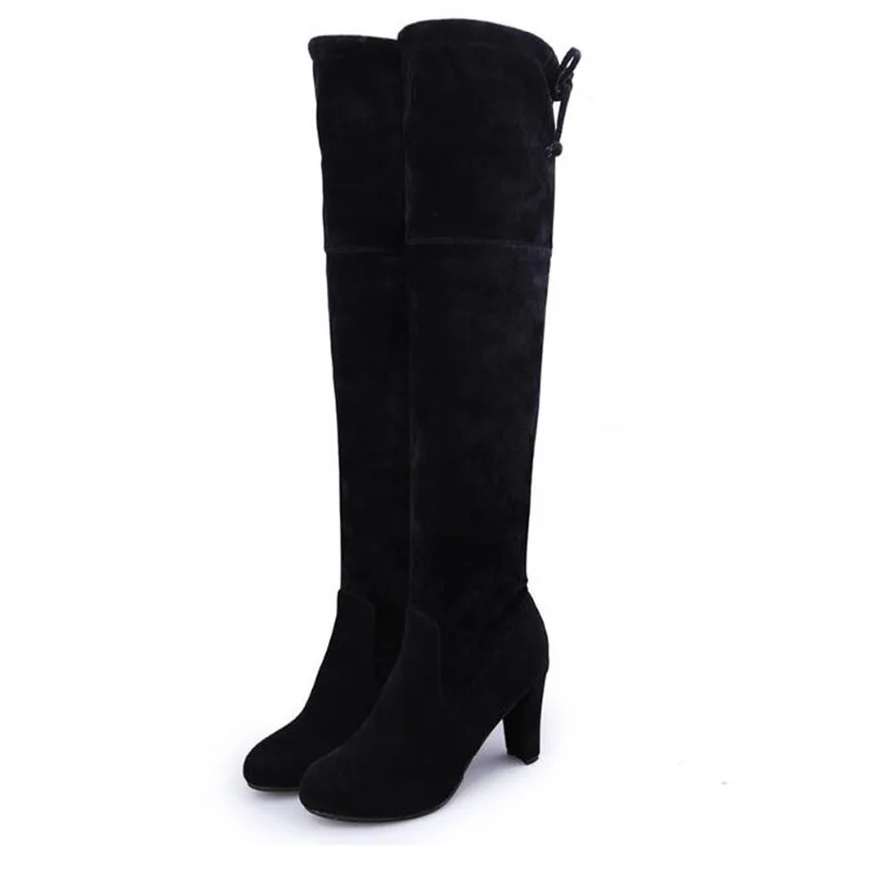 

2019 Explosion Models Fashion Solid Color Over The Knee Boots High Heel Thick With Large Size Ladies Boots Short Plush Warm