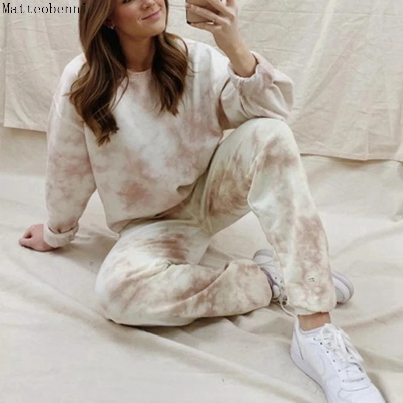 Новинка свободные спортивные костюмы Tie Dye одежда для отдыха Женский