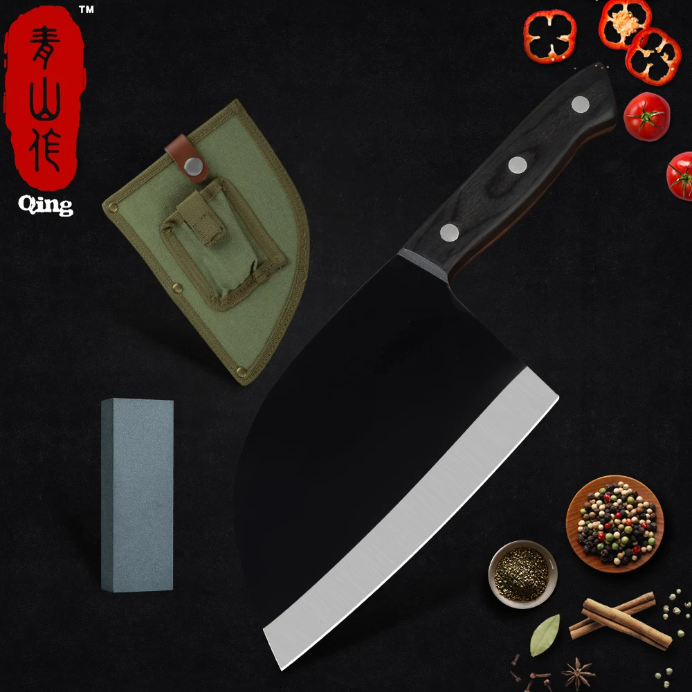 Qing Ножи ручной работы молоток нарезки Кливер Chop кости рыбы кухонный нож из