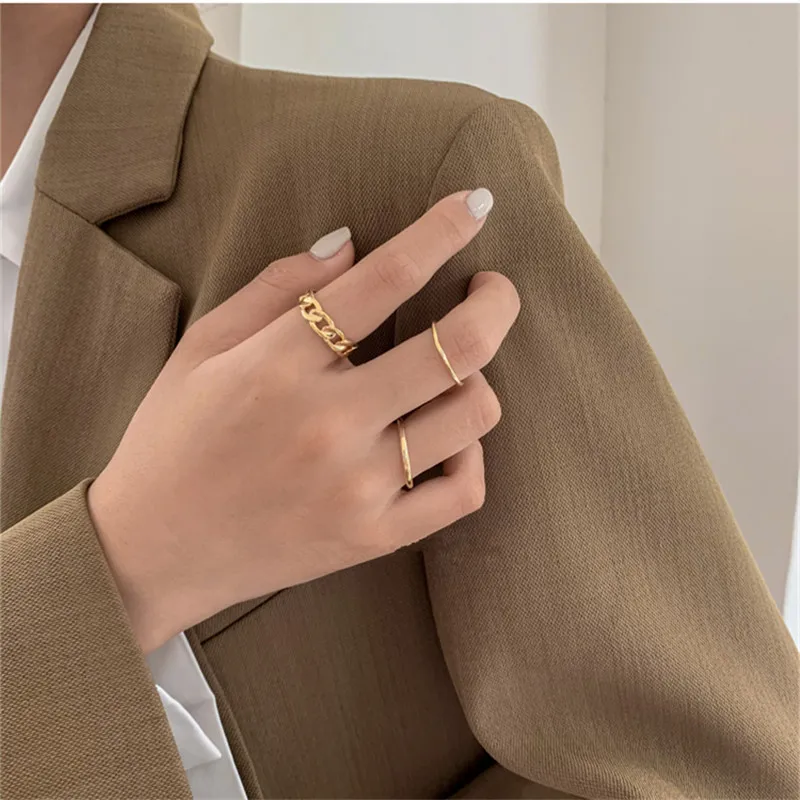 

Ring chain three-piece joker south Korean niche design simple finger ring fashion web celebrity sweet hand act the role of women