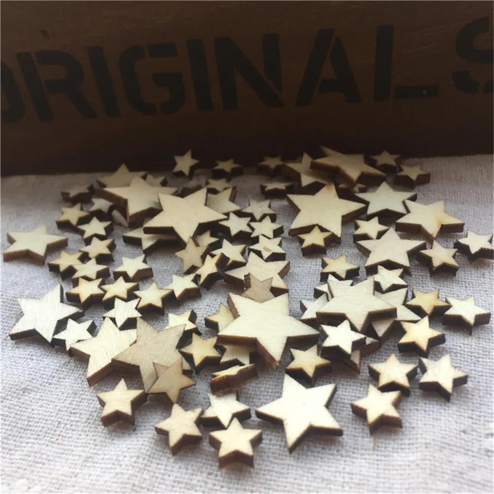 100pcs 6-10mm Mixed Natural Wood Tiny Mini Stars Table Scatter Confetti DIY Crafts Embellishments Wedding Christmas Deco | Дом и сад