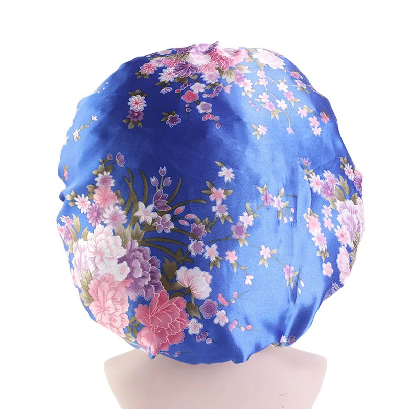 Large Print Satin Silky Bonnet Sleep Cap Width Elastic Band for Women Solid Color Head Wrap Lady Hair Accessories Wholesale