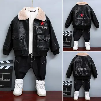 

2020 Baby Girl Boy Spring Autumn Winter PU Coat Jacket Kids Fashion Leather Jackets Children Coats Overwear Clothes 1-10age