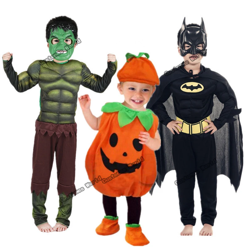 Bambini Halloween Cute Pumpkin Baby Abbigliamento Cosplay Black Bat Man Costumes The Hulk Halloween Costume Giant Masquerade Cloth
