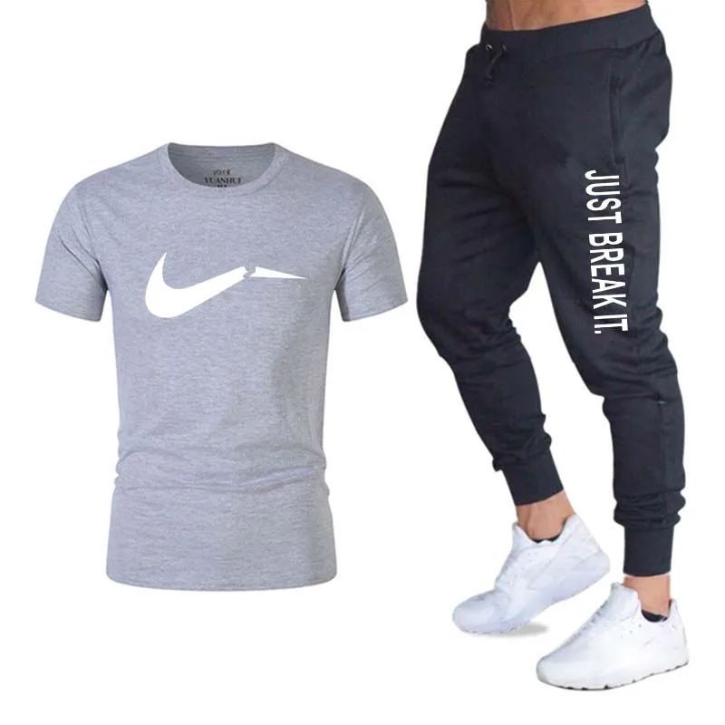 

New men'sBrand sportswear men's suit running t-shirt ladies sports suit + summer jogging fitness training sweatpants