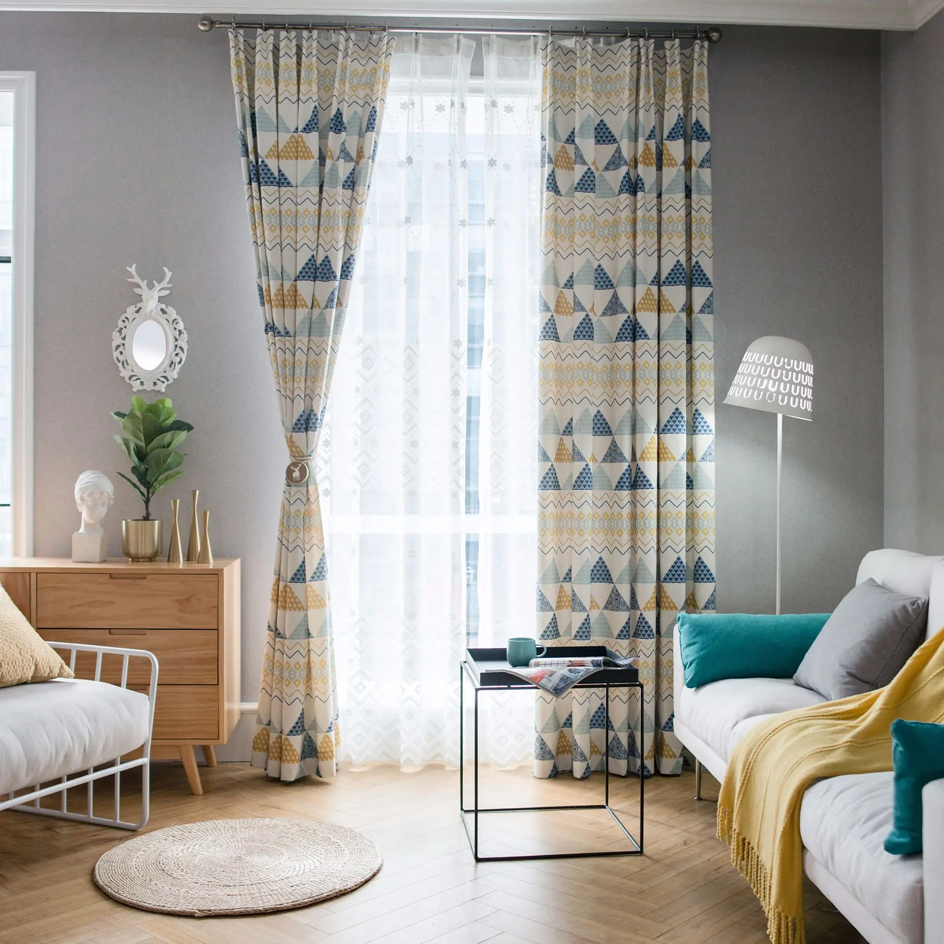 

Modern Simple Geometric Polyester/Cotton Printing Curtains for Living Dining Room Bedroom.