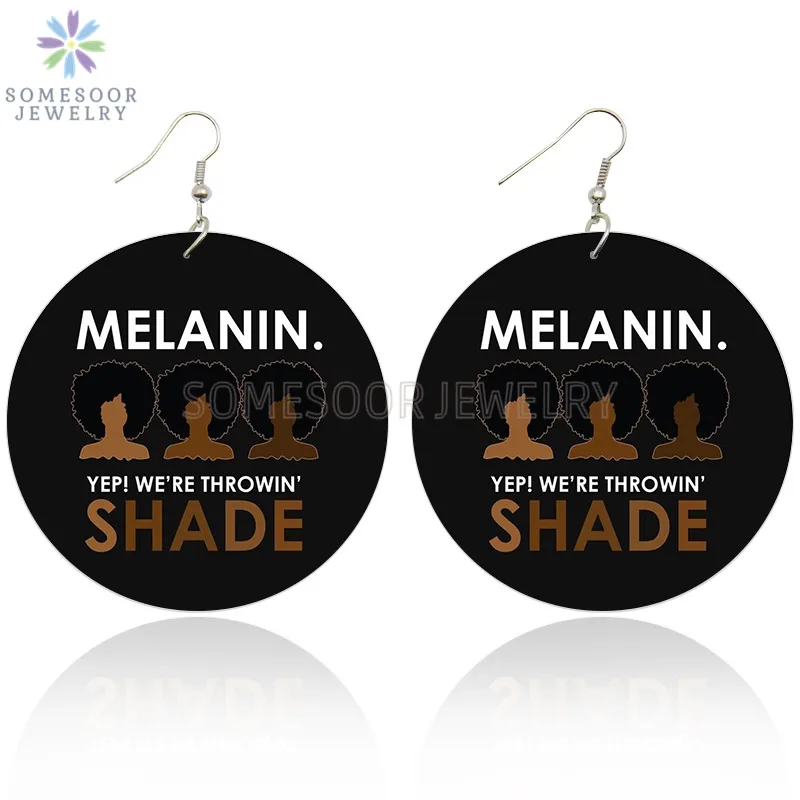 SOMESOOR Melanin power поговорки африканские деревянные висячие серьги гордо ворона черный Throwin тени афро печатные деревянные ювелирные изделия для женщин - Окраска металла: Both Sides Print 2