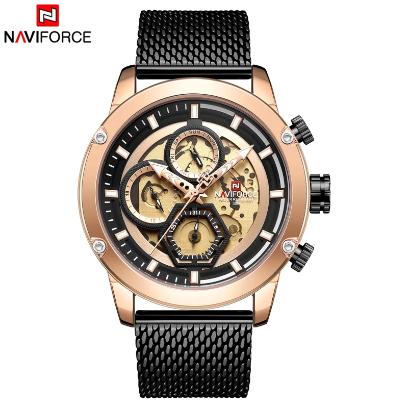 NAVIFORCE Top Brand Luxury Fashion Leather Business Analog Quartz Men Watch Mens Army Military Sports Waterproof Wrist Watches - Цвет: Steel RG B