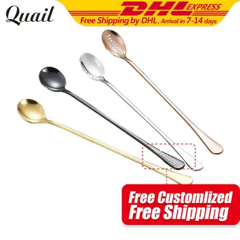 

Quail New Arrival Long Handle Stainless Steel Spoons for Tea Coffee Ice Cream Kitchen Tableware Tool Free with Your Text/Logo