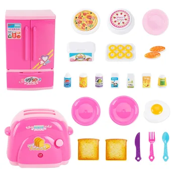 

Douyin Celebrity Style Children'S Educational Model Mini Kitchen Small Appliances Toy Toaster, Refrigerator Set Containing Table