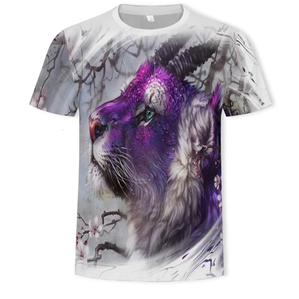 

Violet Tiger Animal 3d Digital Printing Short Sleeve streetwear tshirt Creative Design t-shirt summer top male shirt mens tee