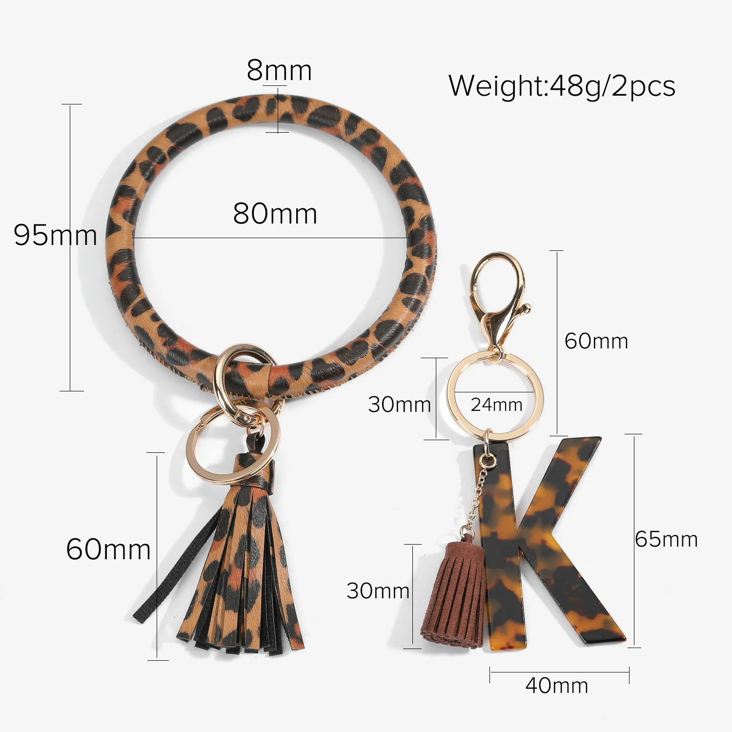 2PCS Large Circle Leather Key Ring Bracelets Wrist Key Chain Bangle Key Rings