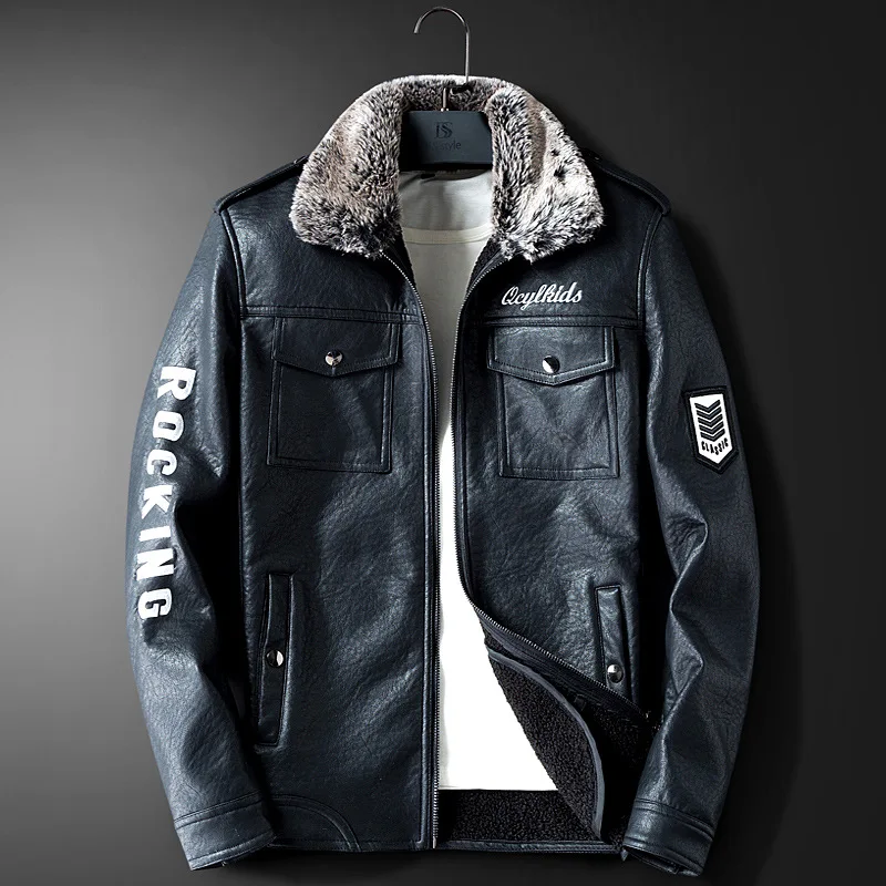 

Plus size 4XL Mens Leather Jackets Male Motorcycle Jacket PU Business Casual Thick Warm Fur Collar Winter Faux Biker Coats Windp