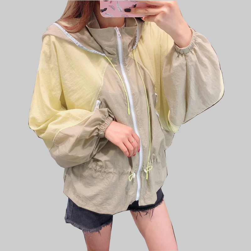 

Autumn Jacket Hood Woman Plus Size Harajuku Streetwear Drawstring Windbreaker Female Coat Patchwork Bomber Jacket Women Outwear