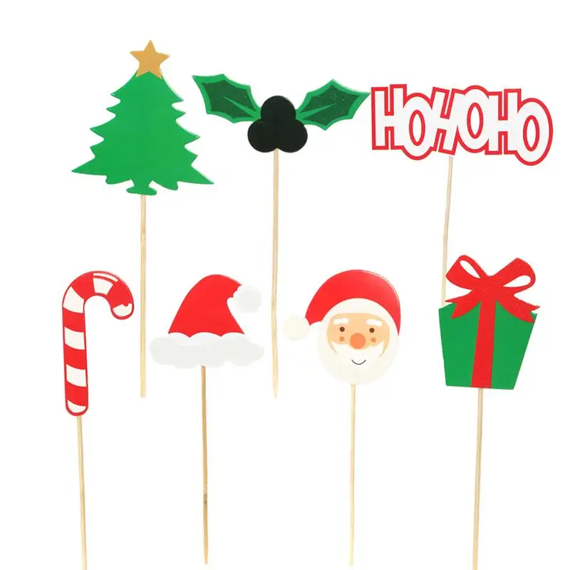 

14pcs Cute Christmas Themed Cake Toppers Santa Claus Christmas Tree Cupcake Picks Cartoon Patterns Muffin Food Fruit Picks