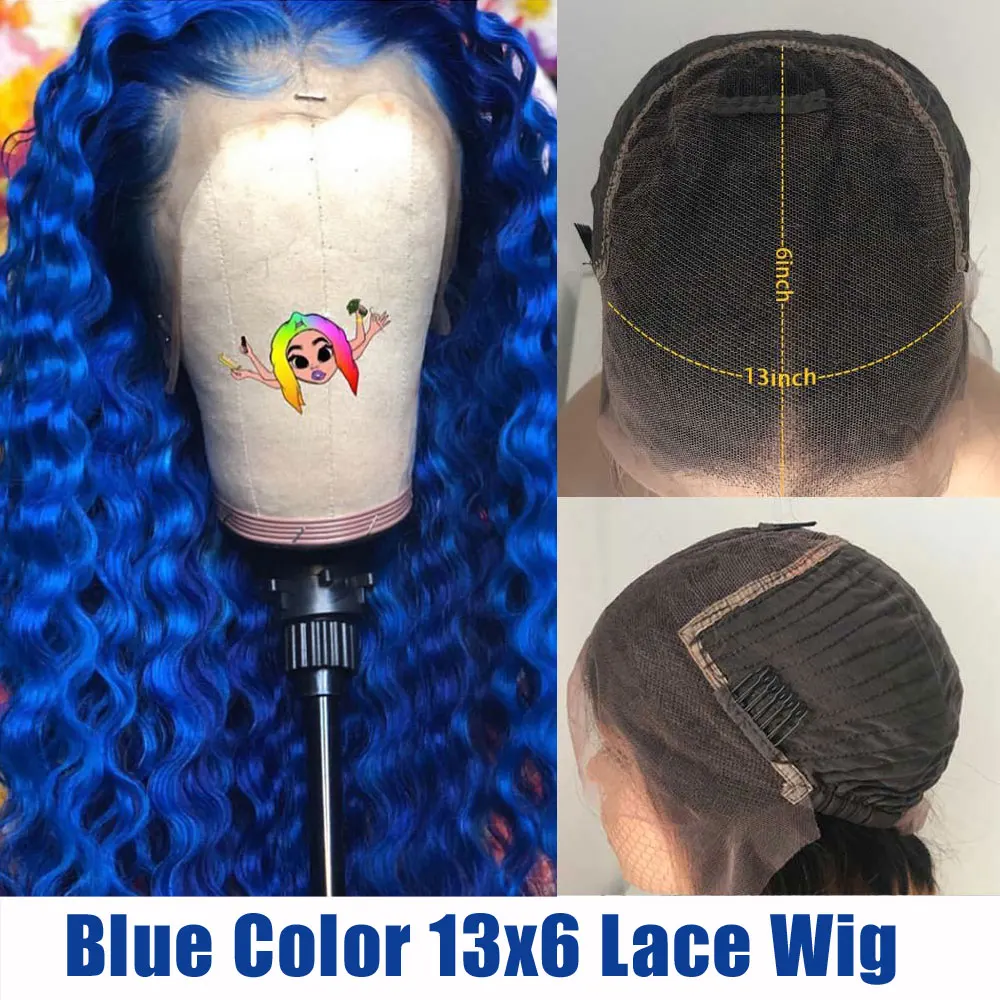 Цветной парики 13X6 глубокий часть синий Синтетические волосы на кружеве человеческих волос фронтальной парики Волнистые 613 блондинка предварительно Remy для черный Для женщин