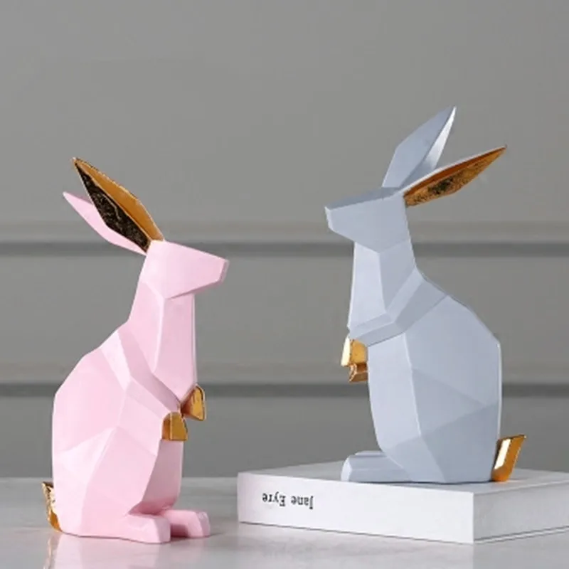  Nordic Abstraction Geometry Rabbit Resin Simulation Animal Statue Children Bedroom Cartoon Decorati - 4000157547471