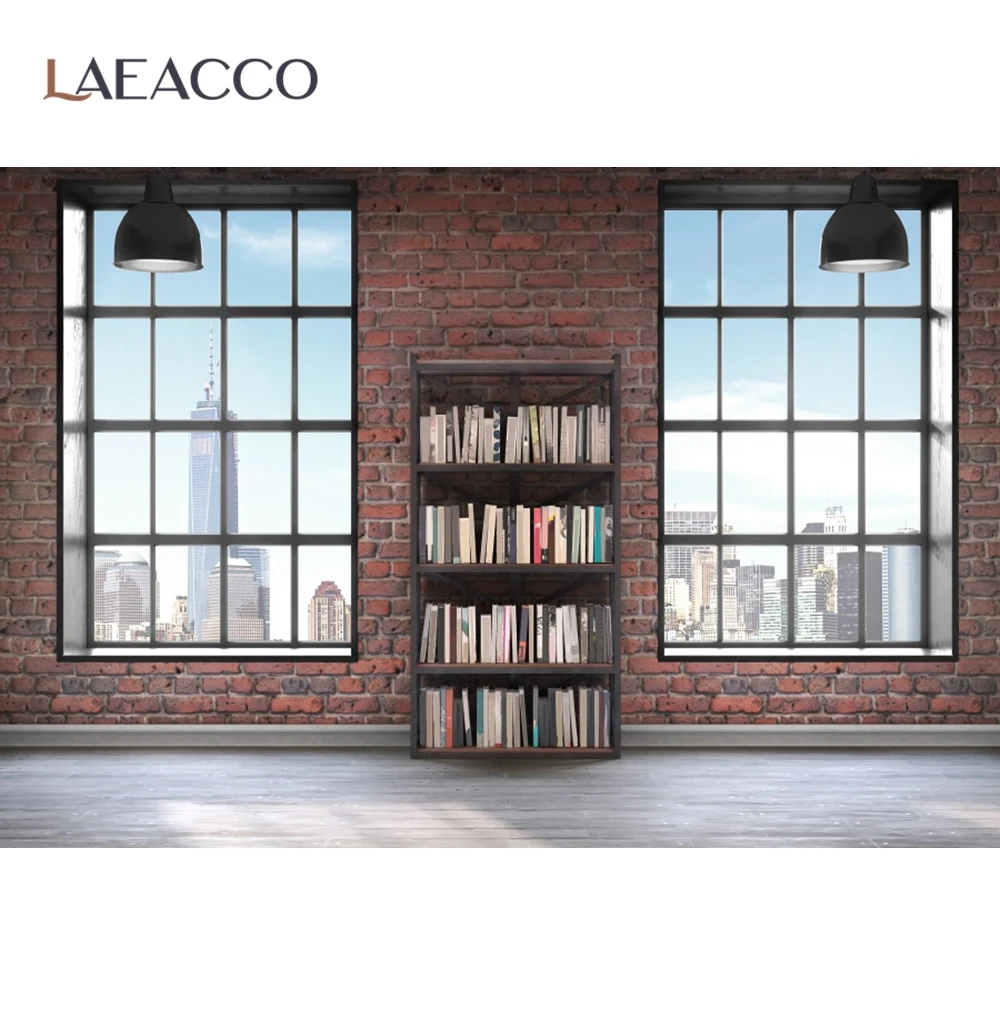 

Laeacco Old Brick House Wooden Shelf For Books French Window Lamp Scenic Photographic Background Photo Backdrop For Photo Studio