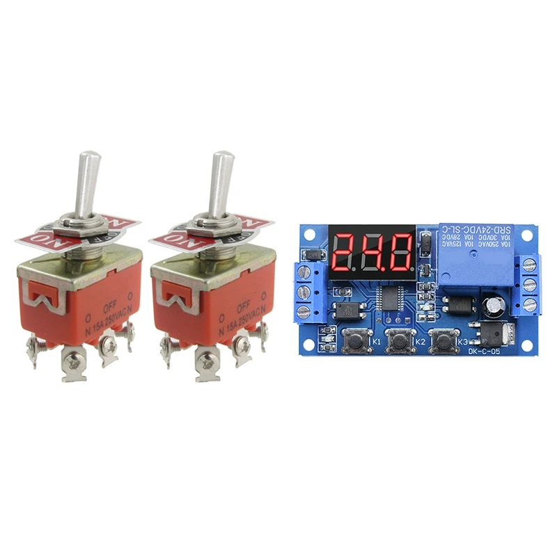 Promotion! 2 Pcs 3 Position DPDT Toggle Switch &amp 1X With Case 24V LED Display Automation Digital Delay Timer Relay Module |
