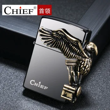

Luxury 3D Eagle Carving Lighter Retro Metal Grinding Wheel Kerosene Lighters Unique Gasoline Lighter Windproof Smoking Lighter