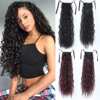 

XUANGUANG Synthetic Drawstring Afro Ponytail Curly Wavy Clip In Gair Extension Artifical Black Brown Blond For Women Hairpiece