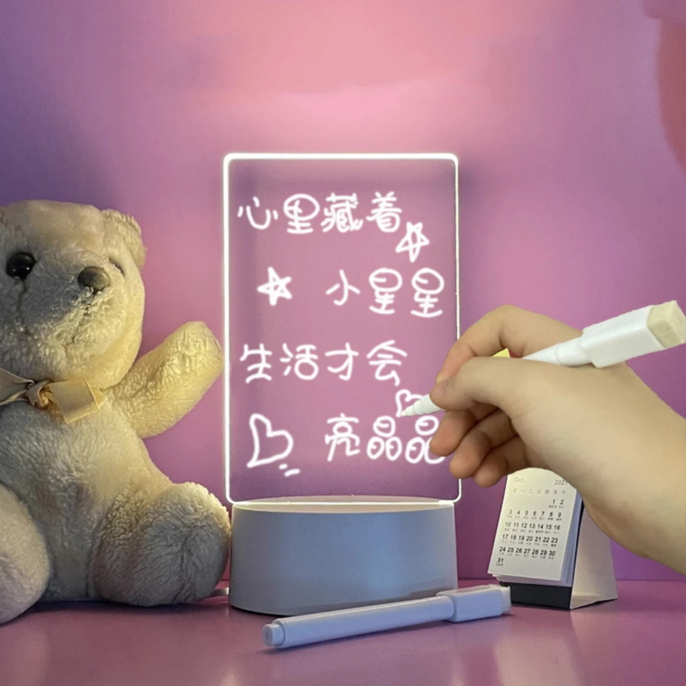 투명 아크릴 메시지 보드 펜 발광 램프 DIY 노트 일일 메모 보드 데스크탑 테이블 침실 장식 야간 조명