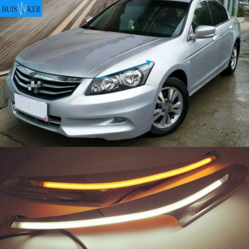 

2 шт. автомобилей головной светильник бровей украшения желтый указатель поворота DRL светодиодные дневные ходовые огни светильник для Honda Accord 2011 2012 2013 2014