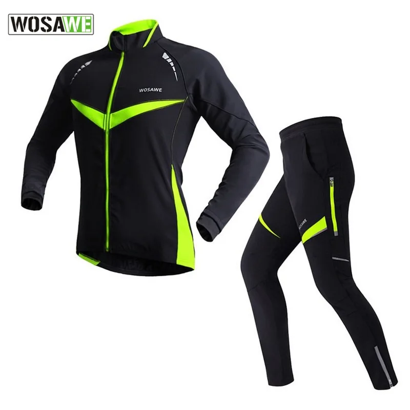 

WOSAWE Winter Windstopper Cycling Jacket Set Windproof Thermal Warm Sport Bike Jacket Men Women Reflective MTB Motorcycle Jacket