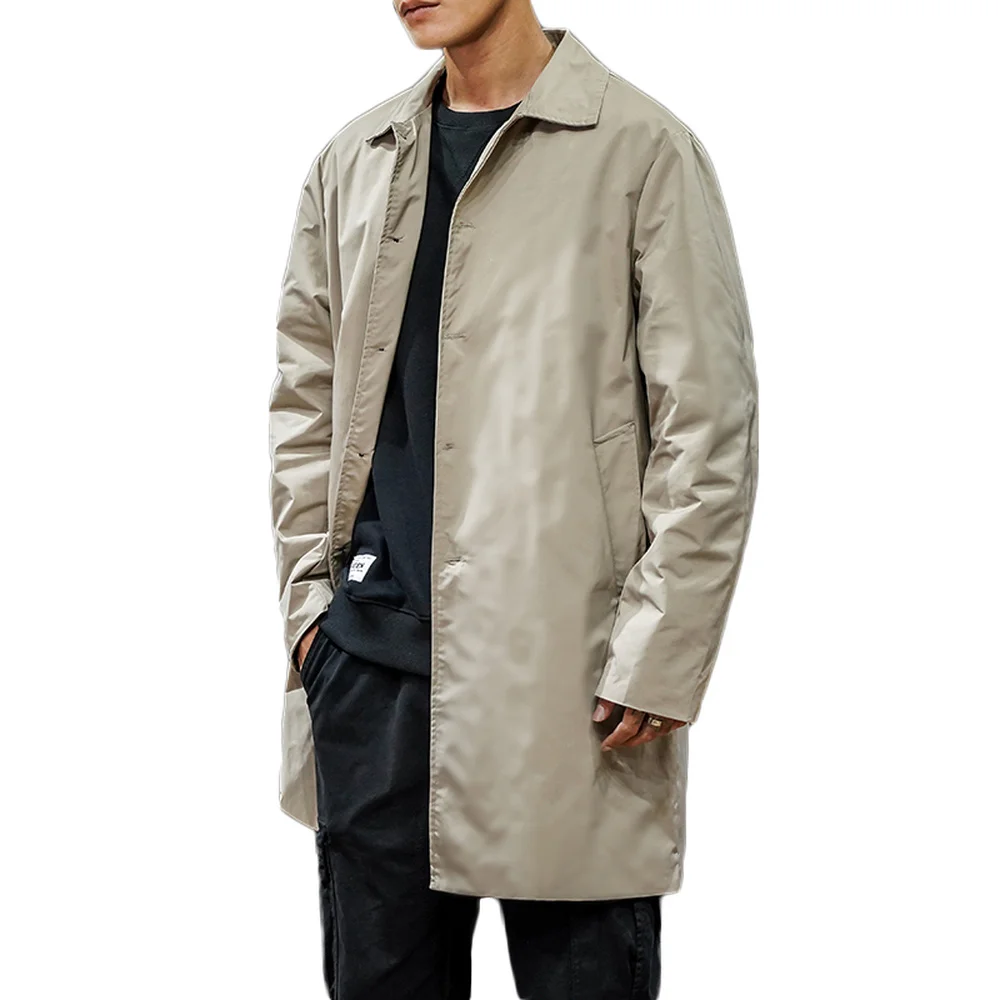 Gabardina larga con una hilera de botones para hombre, chaqueta de Color caqui, abrigo cortavientos de talla grande 4XL 5XL, primavera de 2021