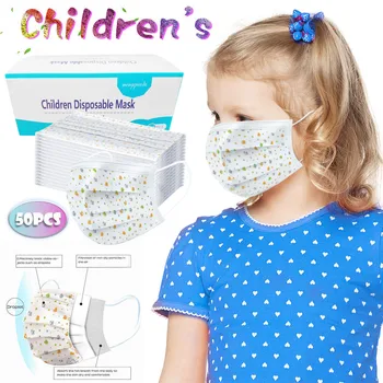 

50pc Fashion Cartoon Print Children Disposable Mouth Face Mask Non-woven 3-layer Filtration Ear Loop Filter Mask For Kids