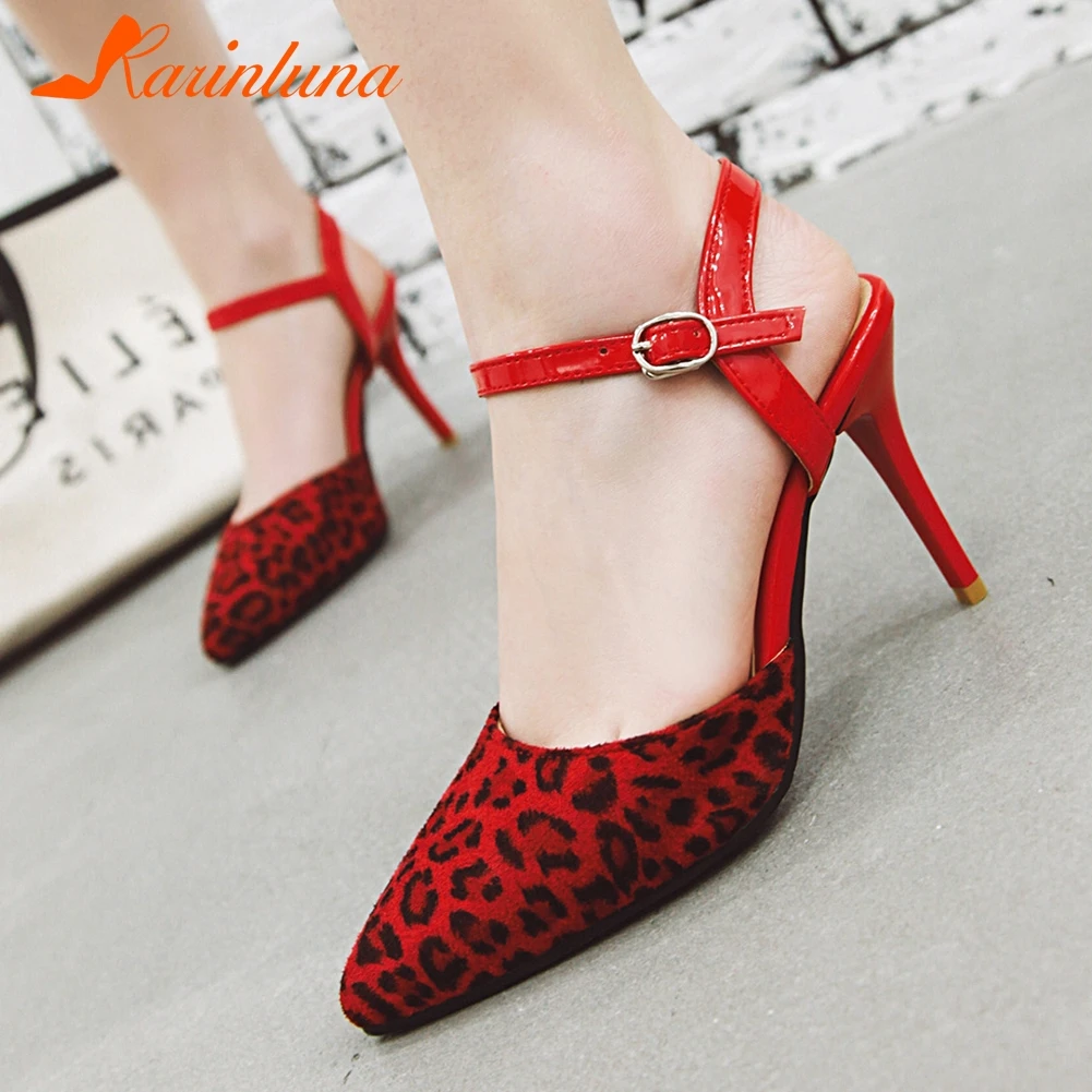 

Karinluna New Design 2020 Pointed Toe Mix Color Shoes Woman Pumps Female Buckle Strap High Heels Office Lady Pumps Women Shoes
