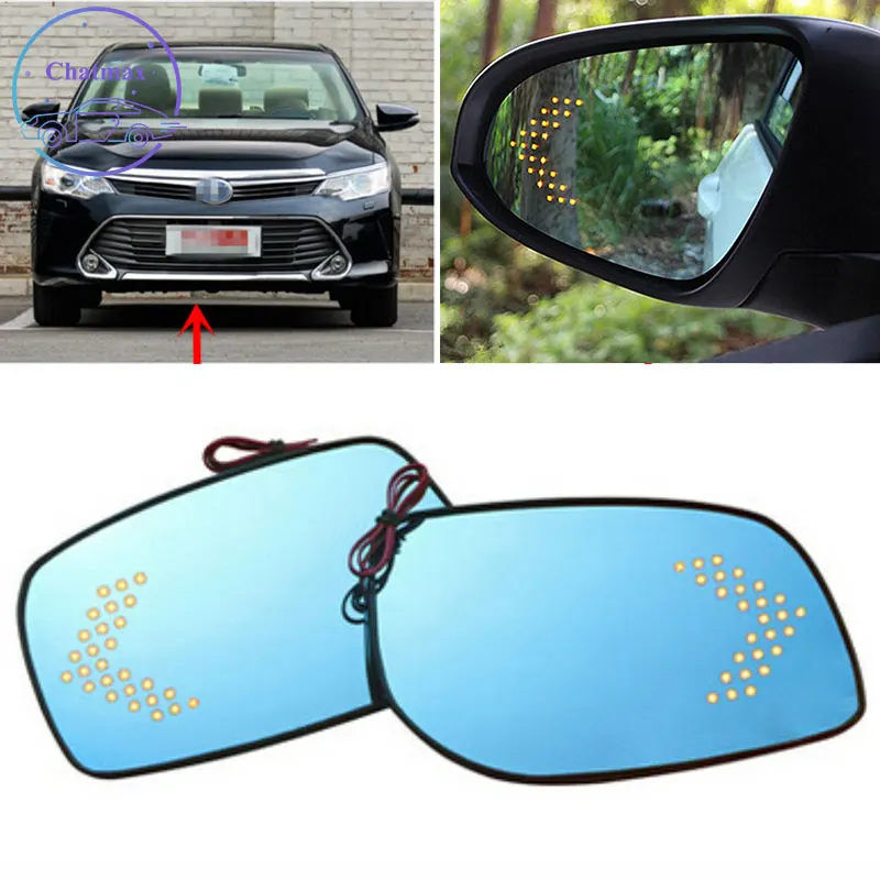

For Toyota Camry 2012-2016 Car Left Right Side Wing Rearview Blue Mirror HD Glass Lens With Heated Function LED Turn Signal