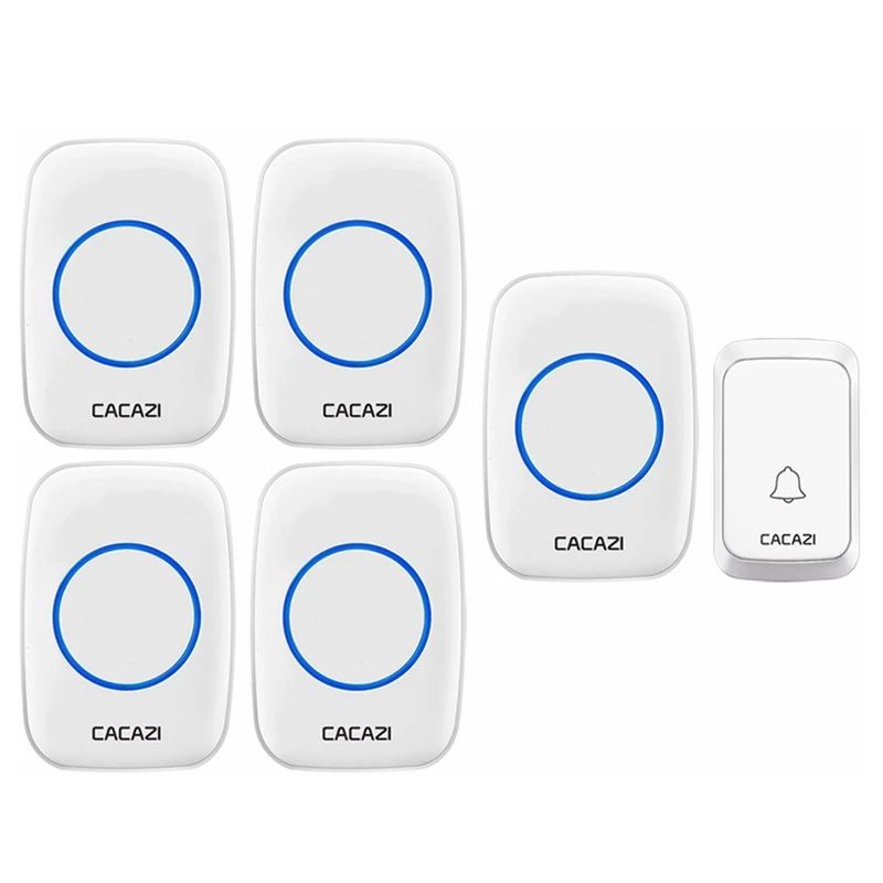 

CACAZI Intelligent Waterproof Wireless Doorbell 1 Button 5 Receiver LED Light Home Cordless Call Ring Bell US EU UK AU Plug